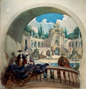 A linderhofi II. Ludwig királyi kastélyban található közönségterem mennyezetének lunettájának előkészítő rajza alkotó: Joseph Watter