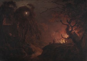 Éjszaka lángoló házikó alkotó: Joseph Wright of Derby