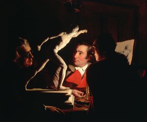 Három személy nézi a gladiátort gyertyafénynél, 1764-65 körül alkotó: Joseph Wright of Derby