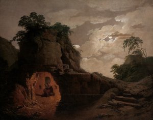 Vergilius sírja a Holdfénynél, Silius Italicus kijelentésével, 1779. alkotó: Joseph Wright of Derby
