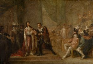 Peter Paul Rubens kardot fogad el I. Károly angoltól alkotó: Joseph de Cauwer
