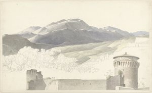 Táj Subiaco és épület Rómában alkotó: Josephus Augustus Knip
