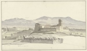 Caracalla fürdője Rómában, Frascatival a távolban De Thermen van Caracalla, Róma, met de Porta Latina en in de verte Frascati