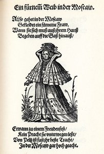 Nemes moszkvai nő. A Frauentrachtenbuch Frankfurtból, 1586, 1586 alkotó: Jost Amman