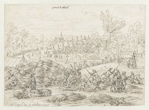 Kilátás a Willem III hadsereg táborára, Grand-Hallet közelében, Liège-ben
