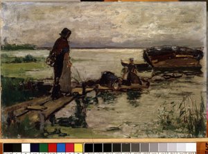 ""A parton"" (A tengerparton) Holland parasztasszonyok a vízparton. Josef Israels (1824-1911) festménye Mikalojus Konstantinas Ciurlionis Szépművészeti Múzeum, Kaunas, Litvánia