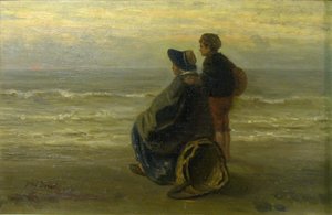 Anya és gyermeke a tengerparton alkotó: Jozef Israëls