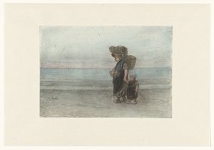 Nő gyermekkel, séta a tengerparton alkotó: Jozef Israëls