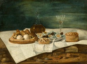 Csendélet péksüteményekkel, borral és tojással, 1770-1790 körül