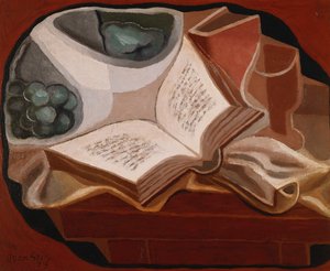 Könyv- és gyümölcstál; Könyv és gyümölcstál, 1925 alkotó: Juan Gris