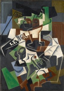 Gyümölcstál, pipa és folyóirat alkotó: Juan Gris