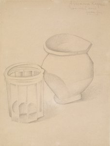 Üveg és váza, 1911 körül (grafit szőtt papíron) alkotó: Juan Gris