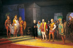 Hernan Cortez találkozása Montezumával Mexikóban alkotó: Juan Ortega