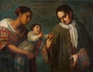A Spaniard and a Mestizo woman with their child, a "Castizo".
