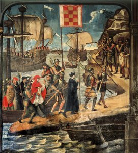 Cisneros bíboros partraszállás Oranban, kb. 1514 (freskó)