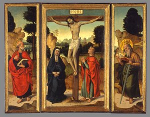 Keresztút a Szűzanyával és Szent János evangélistával, Péterrel és Pállal, 1520-1540