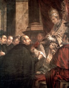 Szent Ignác átveszi a Jézus Társasága (jezsuiták) alapításáról szóló pápai bullát III. Pál pápától