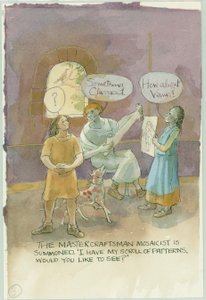 Két karakter beszélget egy mesteremberrel és mozaikművessel, 2003. alkotó: Judith Dobie