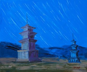 Ősi pagodák az éjszakai égbolton alkotó: Jukyong Park