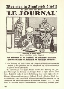 Német propaganda egy francia újság címlapján egy karikatúra, amely Raymond Poincare miniszterelnököt ábrázolja, amint a Ruhr-vidék gyermekeit eszi meg a régió francia megszállása idején.