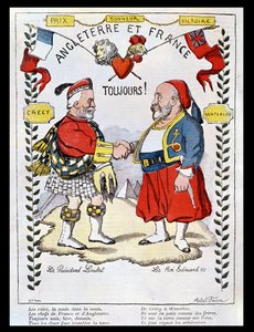 Az Entente Cordiale Franciaország és Nagy-Britannia között: Loubet elnök (1838-1929) és VII. Edward király (1841-1910) karikatúrái, illusztráció a „Le Rire”-ből, 1903