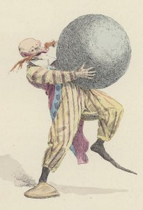 Bohóc, aki nagy labdát tart (színes litho)