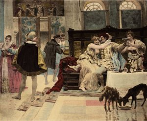Panurge, amelyet Chatelain of Salmingondin (Salmigondis) Dipsodyban Pantagruel által készített, pártot szervezve. Pantagruel. Jules Garnier illusztrációja. In "Rabelais et l