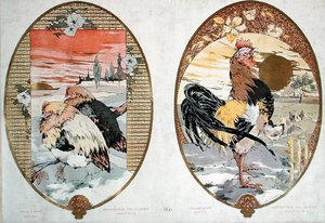 Kakas és csirkék, képernyőre való tervezés, 1900 körül (színes litho)