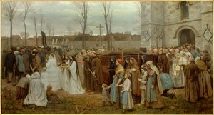 Kálvária körmenet ültetése egy breton templom előtt. Jules Breton (1827-1906) festménye 1858 V. 1,35x2,5 m Lille, musee des Beaux Arts - Kálvária felállítása. Felvonulás egy breton templom előtt. Jules Breton (1827-1906) festménye 1858 alkotó: Jules Breton