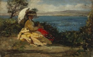 Nő napernyővel, Douarnenez-öböl, 1870-1875 között (olaj, vászon) alkotó: Jules Breton