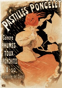 A Pastilles Poncelet, megfázás és hörghurut elleni gyógyszer reklámplakátja, 1896.
