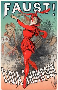 Művészet. Szórakozás. A táncos Lydia Thompson, mint Mephisto. Jules Cheret plakátja a "Faust" című színműhöz, Anglia, 1860-70 körül (plakát) alkotó: Jules Cheret