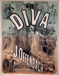 Jacques Offenbach (1819-1880) által megzenésített „Díva” című operett plakátja a párizsi Bouffes-ban alkotó: Jules Cheret