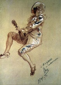 Ül Pierrette, aki mandolinon játszik alkotó: Jules Cheret