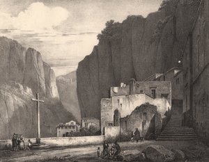 Amalfi látképe, Campania, Olaszország, litográfia Jules Coignet (1798-1860) rajza alapján, 258x245 cm