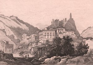 Nicastro, Calabria, Olaszország, Dunaime acélmetszet Jules Coignet (1798-1860) rajza alapján, kb 13x10 cm