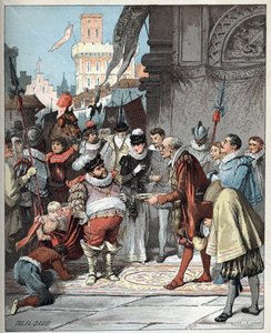 Sancho Panzát nevezték ki Barataria sziget kormányzójává - Sancho Panzát Barataria szigetének örökös kormányzójává teszik - Jules David (1808-1892) illusztrációja a Don Quijote történetéből (Don Quijote) - 1887 - Miguel de Cervantes Saavedra (1547-1616) -