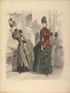 Két nő nappali ruhában: Előkészítő rajz egy divattányérhoz..., 1886. október 19. alkotó: Jules David
