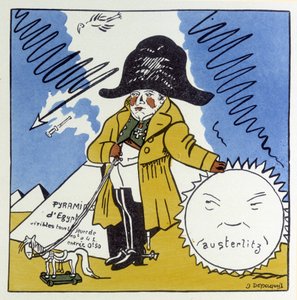 Austerlitz, Jena, Wagram: Karikatúra Napóleon 1-jén – Jules Depaquit „” Histoire de France” című könyvében, ill. egyedül, szerk. Jonquieres, Párizs