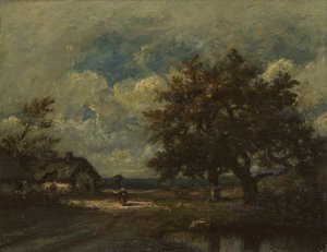 A házikó az út mellett, Viharos ég, c. 1860. alkotó: Jules Dupré
