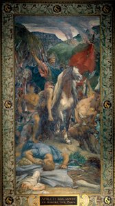 Attila (395-453) a hunok királya és barbár serege Párizson sétálva 450-ben Jules Elie Delaunay (1828-1891) freskója XIX. Párizs, Pantheon