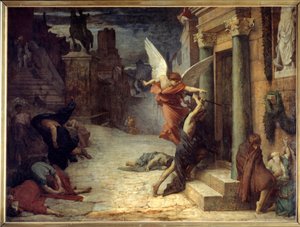 A pestis Rómában Az ajtókon áttörő virág allegorikus ábrázolása. Jules Elie Delaunay (1828-1891) festménye 1869. Dim. 1,31 x 1,76 m Párizs, Muse d