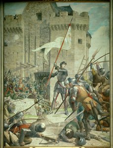 Száz éves háború: Jeanne of Arc páncélban Orleans előtt. Jules Eugene Lenepveu festménye