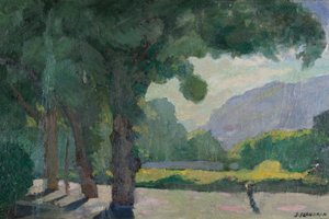 Grenoble, Île Verte 1922-es nézete Olaj, karton alkotó: Jules Flandrin