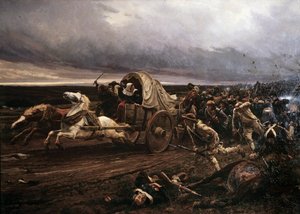 Az 1793 márciusában Vendee-ben felfegyverzett Cholet Insurrection deroute, akit októberben a Konvent és a republikánus hadsereg megrovott, a „fehérek” visszavonultak a Loire felé. Jules Girardet festménye (1856-1938)