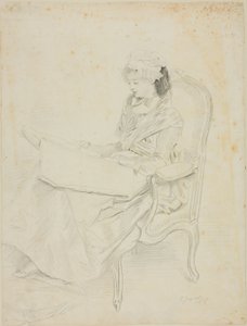 Ülő fiatal nő olvasás alkotó: Jules Jacquet