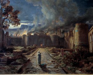 Sodoma (Sodoma) A város tűz pusztítása. Részlet. Jules Laurens (1825-1901) festménye, Orleans. Szépművészeti Múzeum