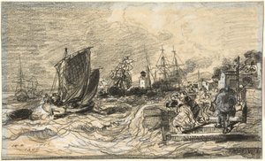 Breton kikötő közeledő viharral alkotó: Jules Noël