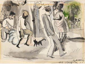 Figurák és macska a parkban alkotó: Jules Pascin