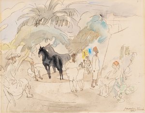 Figurák és két ló a tájban alkotó: Jules Pascin